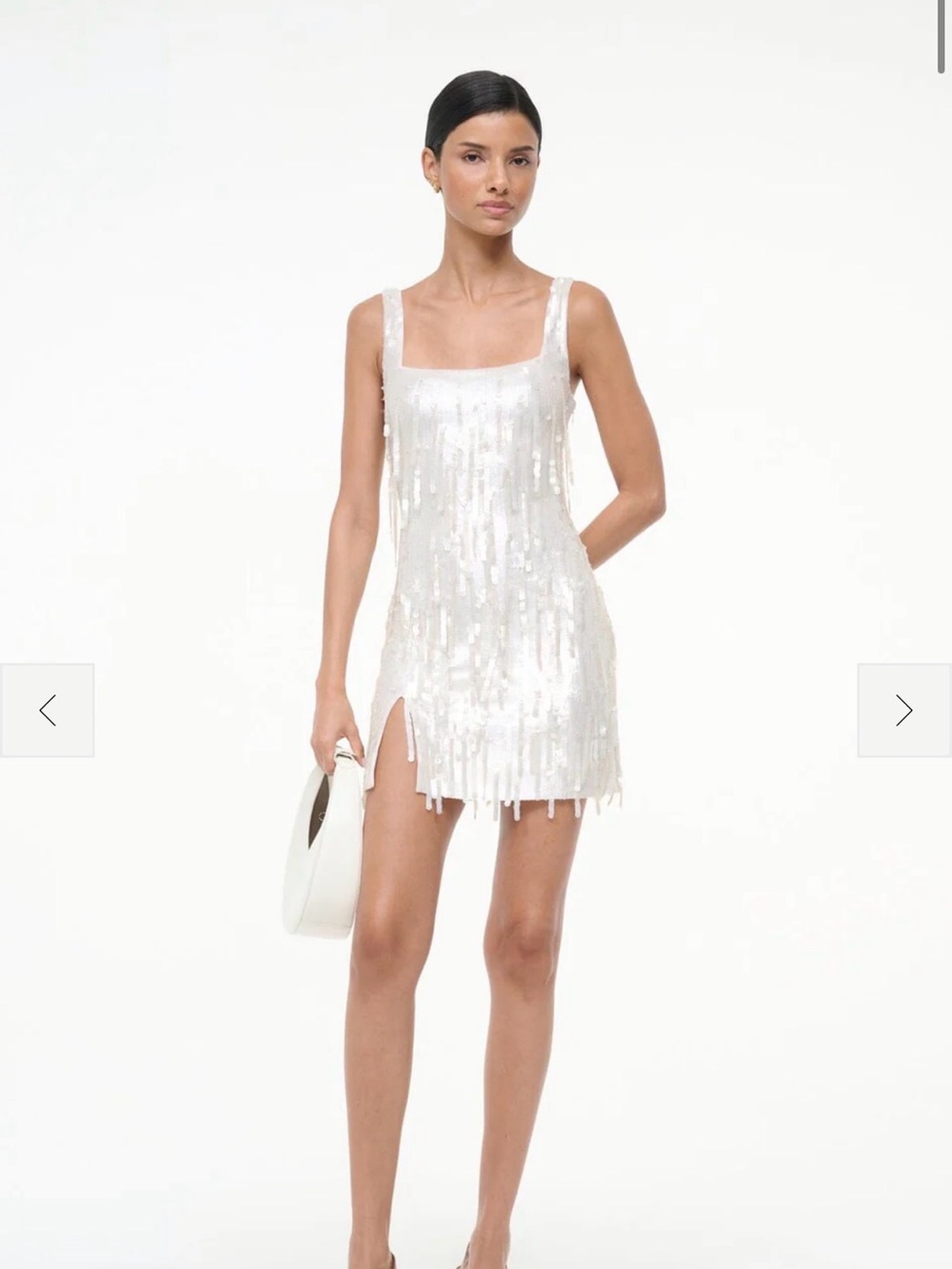 STAUD White Sequin Fringe Mini Dress